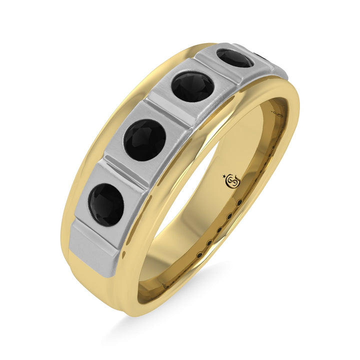 14K Yellow Gold Diamond 1/2 Ct.Tw. With White Rhodium Facet Mens Machine Band