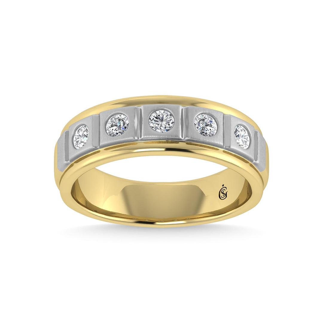 14K Yellow Gold Diamond 1/2 Ct.Tw. With White Rhodium Facet Mens Machine Band