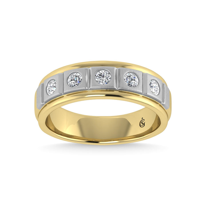14K Yellow Gold Diamond 1/2 Ct.Tw. With White Rhodium Facet Mens Machine Band
