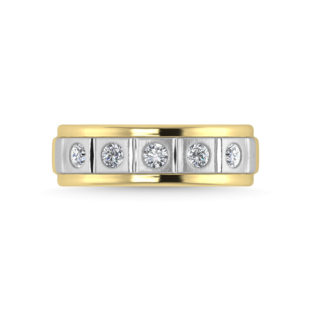 14K Yellow Gold Diamond 1/2 Ct.Tw. With White Rhodium Facet Mens Machine Band