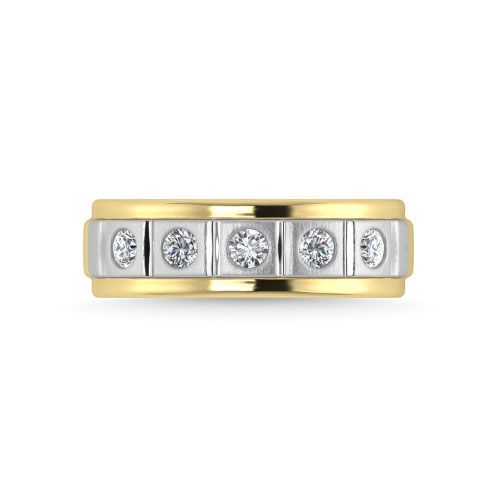 14K Yellow Gold Diamond 1/2 Ct.Tw. With White Rhodium Facet Mens Machine Band