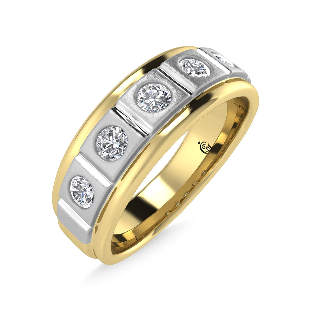 14K Yellow Gold Diamond 1/2 Ct.Tw. With White Rhodium Facet Mens Machine Band