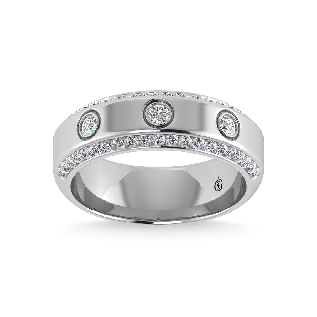14K White Gold Diamond 3/4 Ct.Tw. Mens Machine Band