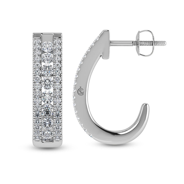 14K White Gold Diamond 1 1/4 Ct.Tw. Hoop Earrings