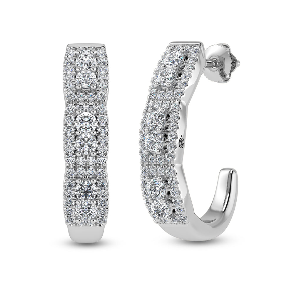 14K White Gold Diamond 1 1/4 Ct.Tw. Hoop Earrings