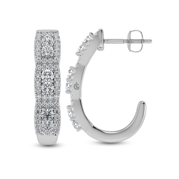 14K White Gold Diamond 1 1/4 Ct.Tw. Hoop Earrings