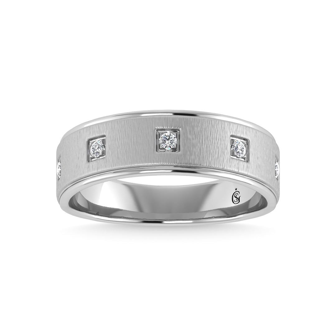 14K White Gold Diamond 1/8 Ct.Tw. Mens Machine Band
