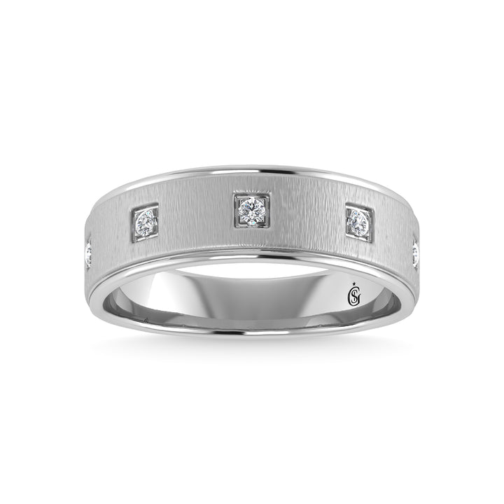 14K White Gold Diamond 1/8 Ct.Tw. Mens Machine Band