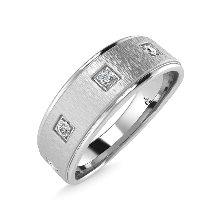 14K White Gold Diamond 1/8 Ct.Tw. Mens Machine Band