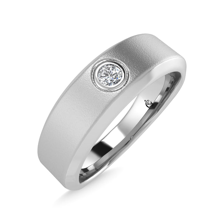 14K White Gold Diamond 1/20 Ct.Tw. Mens Machine Band