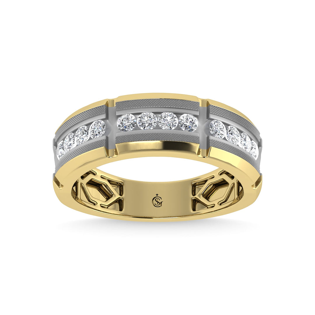 14K Two Tone Diamond 1/2 Ct.Tw. Mens Machine Band