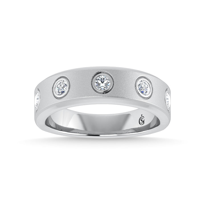 14K White Gold Diamond 3/8 Ct.Tw. Mens Machine Band