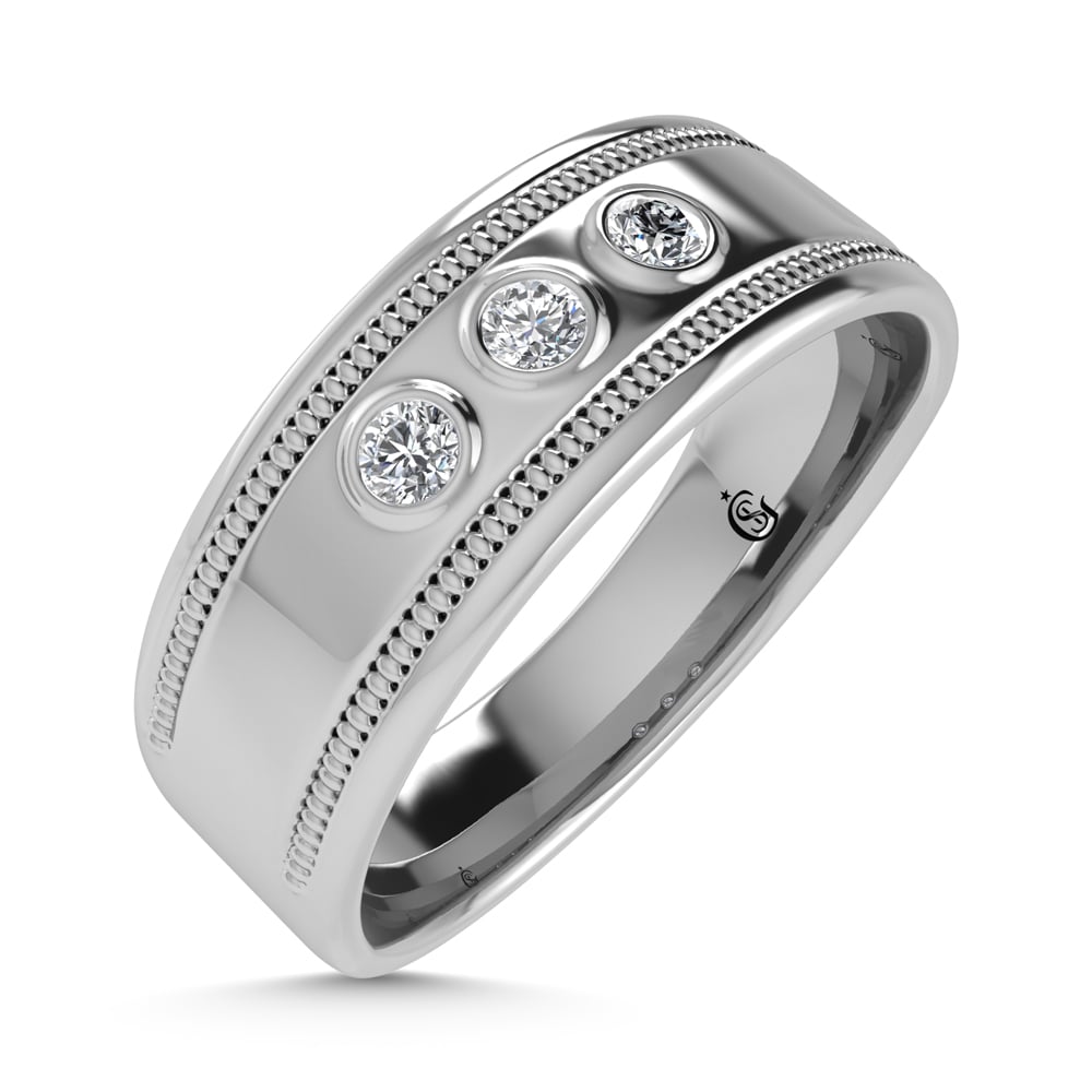 10K White Gold Diamond 1/10 Ct.Tw. Machine Set Mens Band