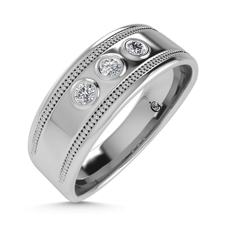 10K White Gold Diamond 1/10 Ct.Tw. Machine Set Mens Band