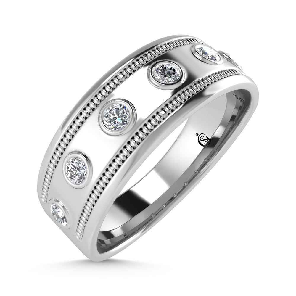 10K White Gold Diamond 1/5 Ct.Tw. Machine Set Mens Band