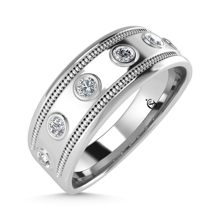 10K White Gold Diamond 1/5 Ct.Tw. Machine Set Mens Band