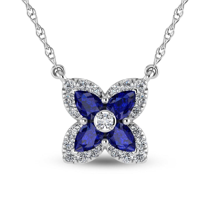 14K White Gold Diamond 7/8 Ct.Tw. & Blue Sapphire Fashion Necklace