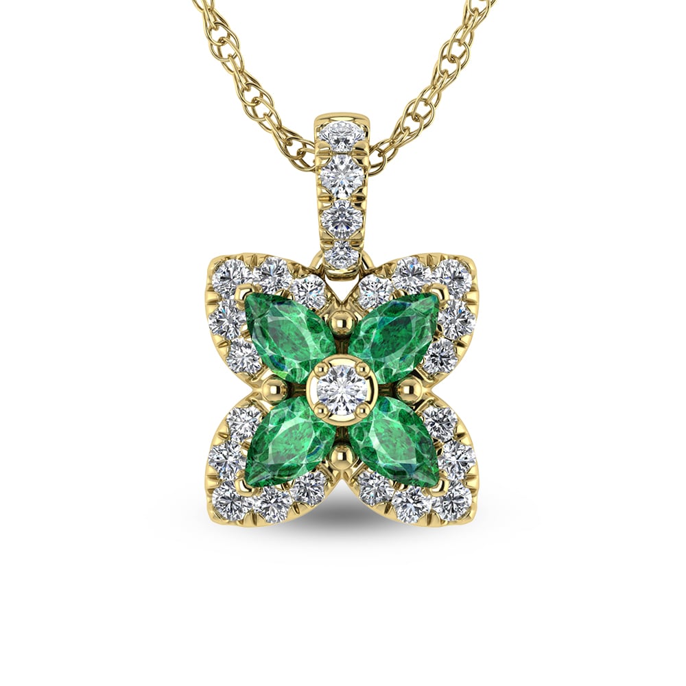 14K Yellow Gold Diamond 7/8 Ct.Tw. & Emerald Fashion Pendant