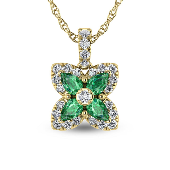 14K Yellow Gold Diamond 7/8 Ct.Tw. & Emerald Fashion Pendant