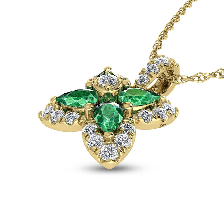 14K Yellow Gold Diamond 7/8 Ct.Tw. & Emerald Fashion Pendant