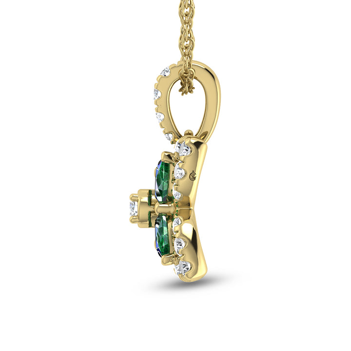 14K Yellow Gold Diamond 7/8 Ct.Tw. & Emerald Fashion Pendant