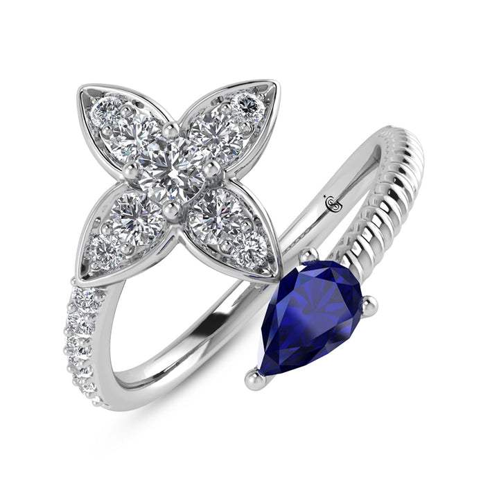 14K White Gold Diamond 5/8 Ct.Tw. & Blue Sapphire Fashion Earrings