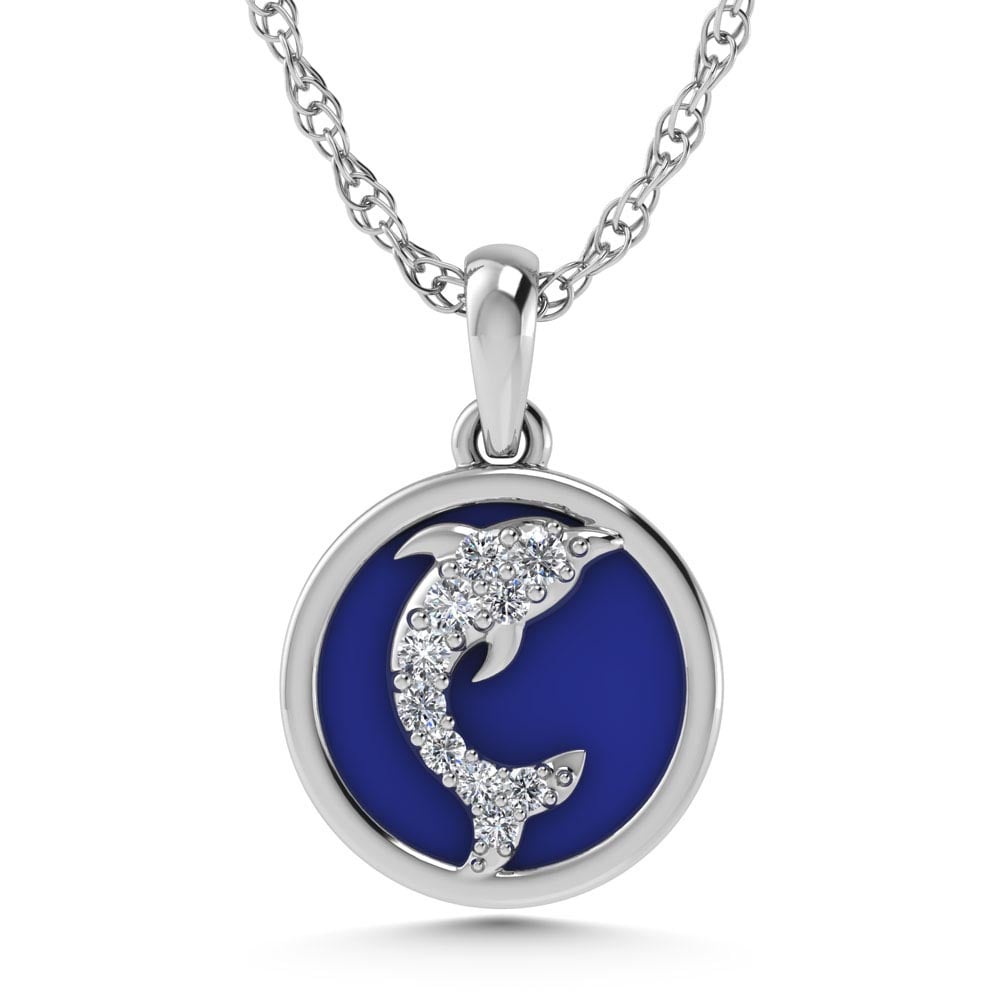 14K White Gold Diamond 7/8 Ct.Tw. Mother of Pearl Dolphin Pendant