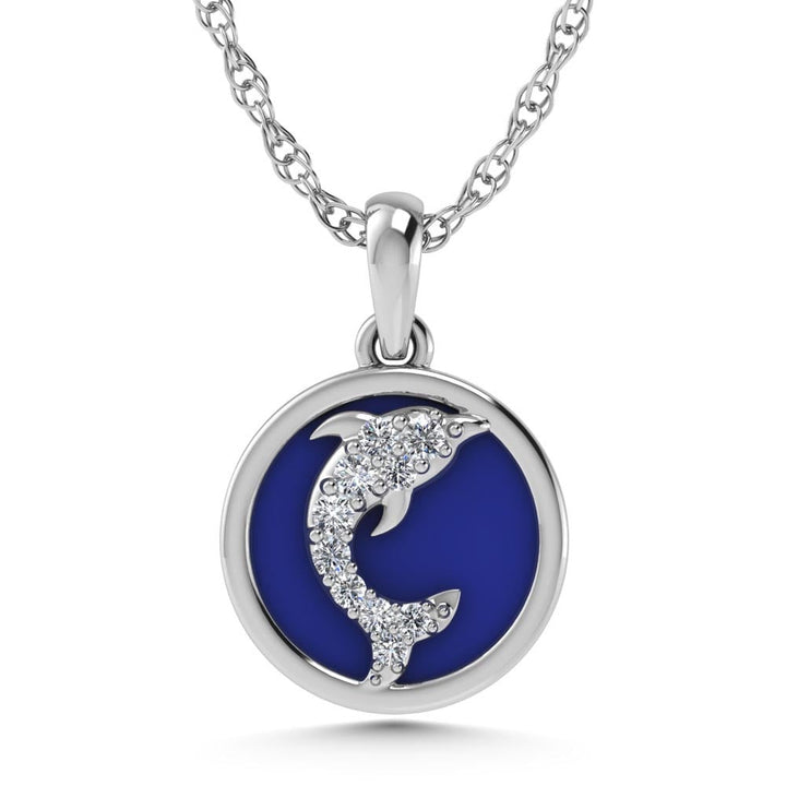 14K White Gold Diamond 7/8 Ct.Tw. Mother of Pearl Dolphin Pendant