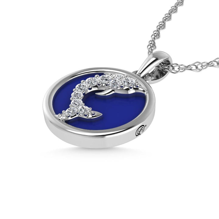 14K White Gold Diamond 7/8 Ct.Tw. Mother of Pearl Dolphin Pendant