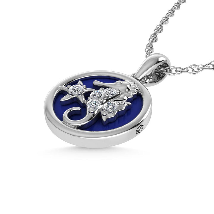14K White Gold Diamond 7/8 Ct.Tw. Mother of Pearl Sea Horse Pendant