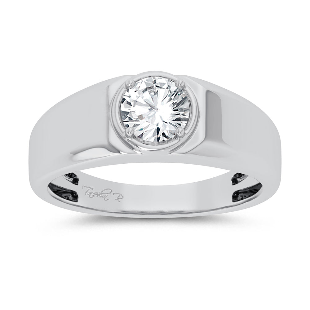 Sophisticated 14K White Gold 1CT Lab Diamond Mens Statement Ring
