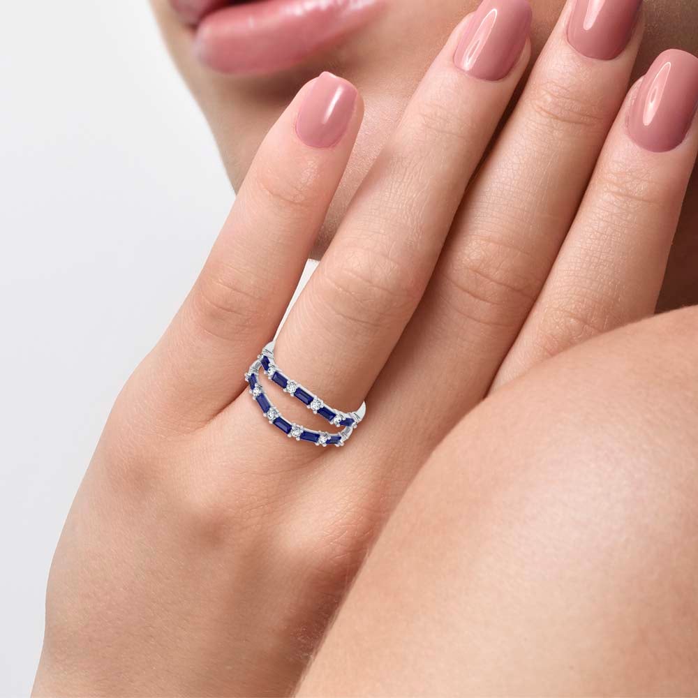14K 0.58CT Natural SAPPHIRE RING GUARD with 0.25CT Lab Grown Diamonds