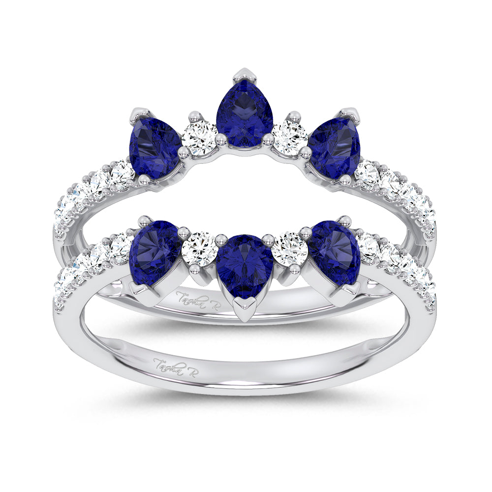 14K 1.14CT Natural SAPPHIRE RING GUARD with 0.55CT Lab Grown Diamonds