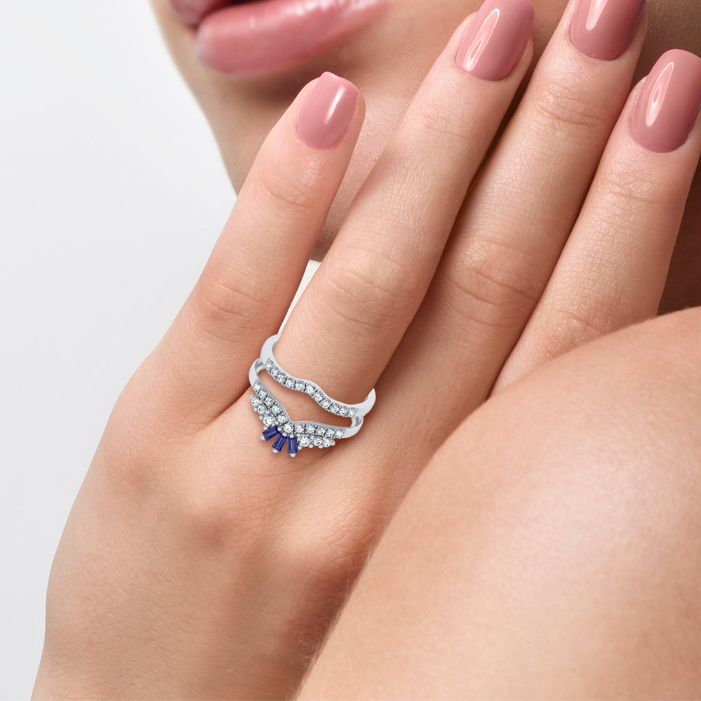 14K 0.12CT Natural SAPPHIRE RING GUARD with 0.59CT Lab Grown Diamonds