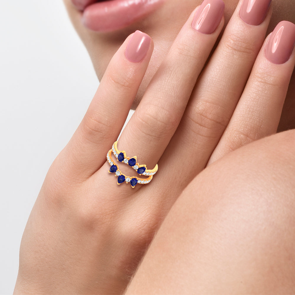 14K 1.14CT Natural SAPPHIRE RING GUARD with 0.55CT Lab Grown Diamonds
