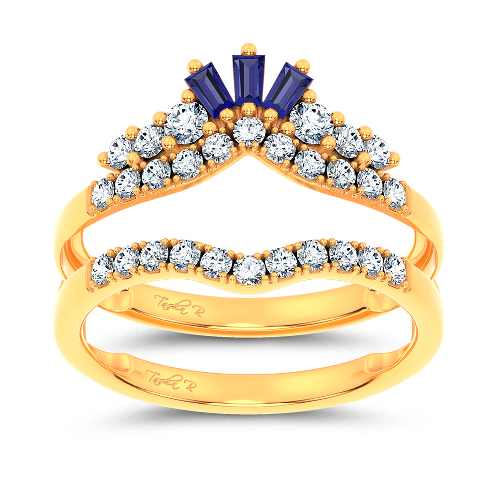 14K 0.12CT Natural SAPPHIRE RING GUARD with 0.59CT Lab Grown Diamonds