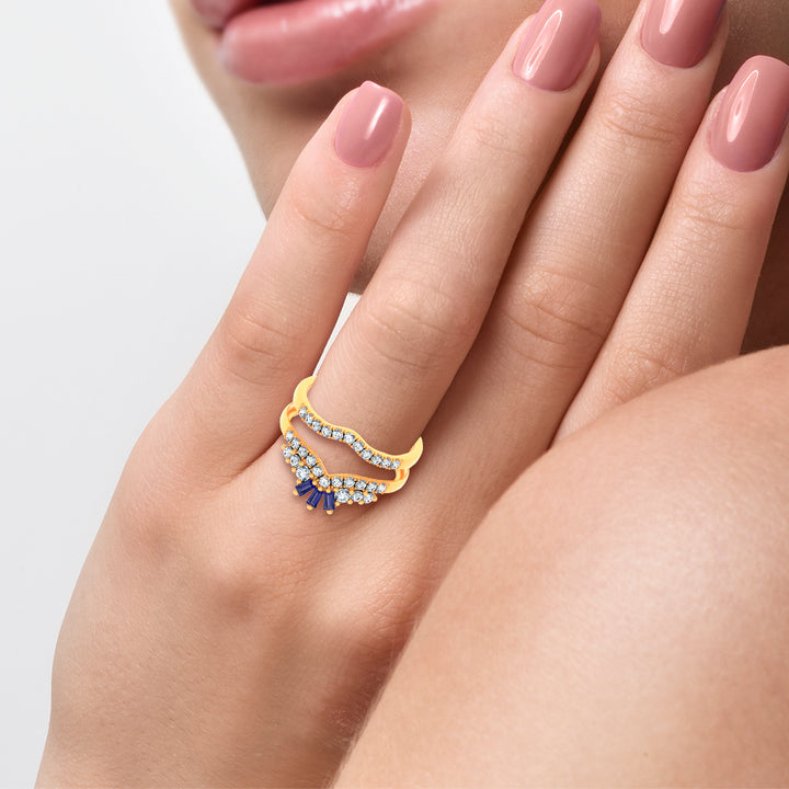 14K 0.12CT Natural SAPPHIRE RING GUARD with 0.59CT Lab Grown Diamonds