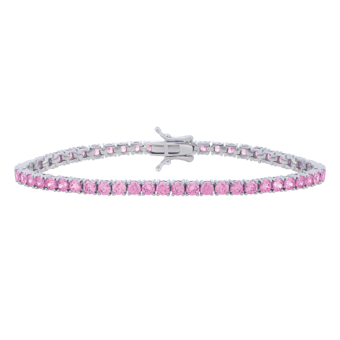 Silver Pink CZ Tennis Bracelet