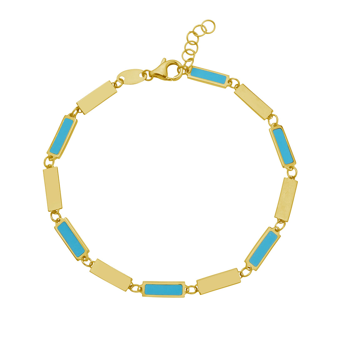 14K Turquoise Rectangle Links Bracelet