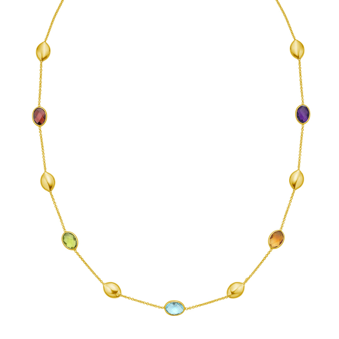14K Oval Gem & Bead Necklace