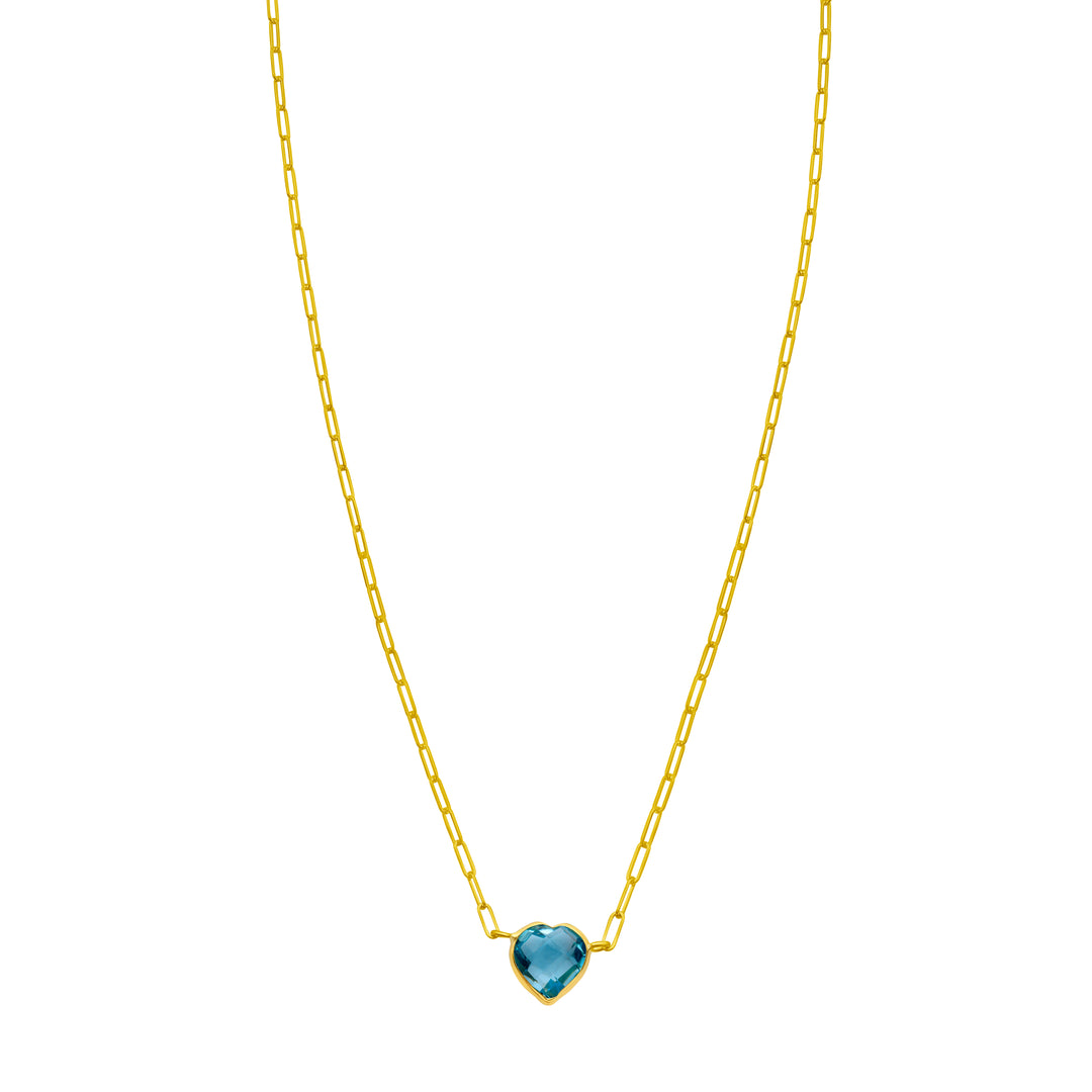 14K Blue Topaz Heart Necklace