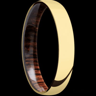 4 mm wide Domed 14K Yellow Gold band featuring a Cocobolo sleeve.