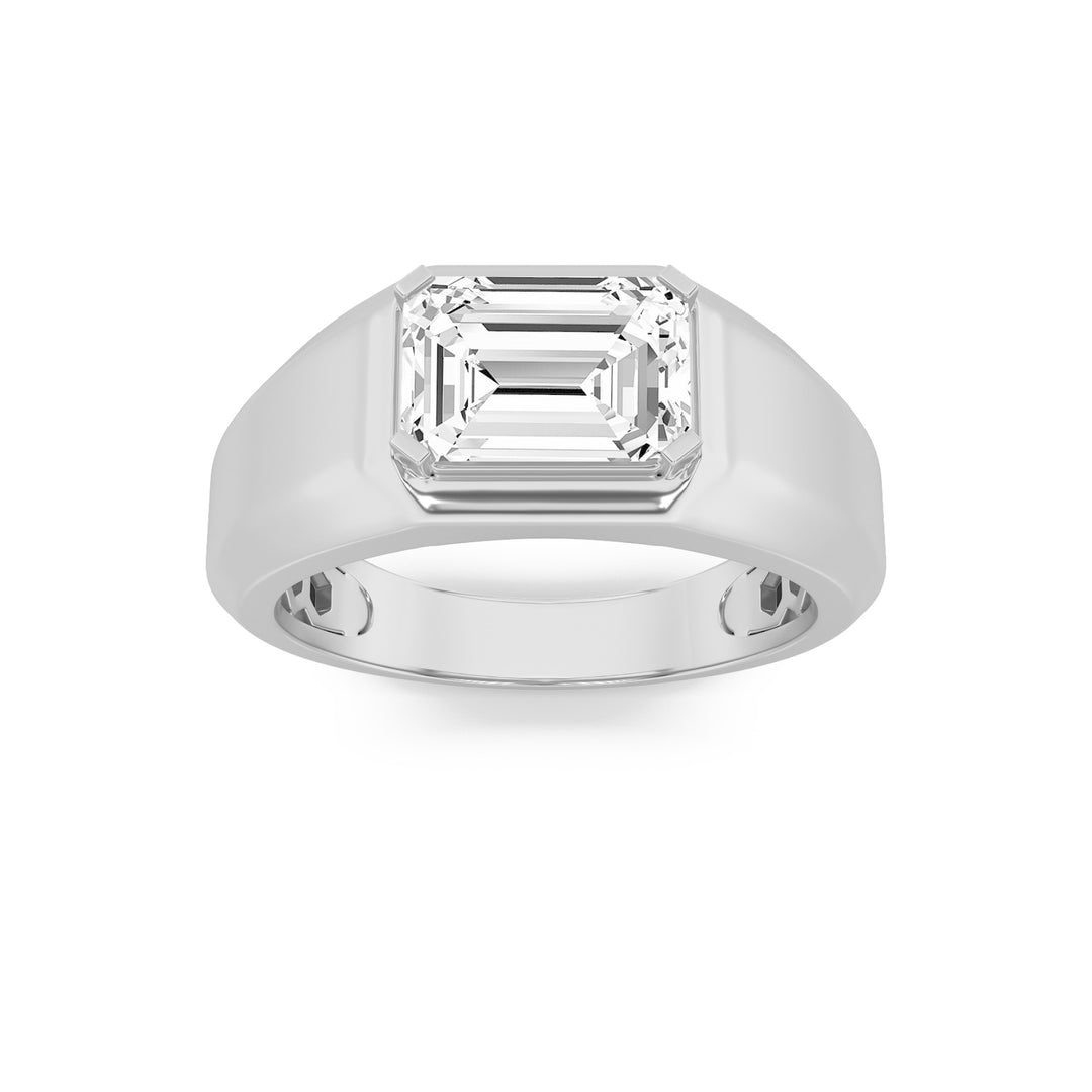 3Cttw Emerald Shaped Lab Grown Diamond (F/VS) Mens Ring in 14K White Gold