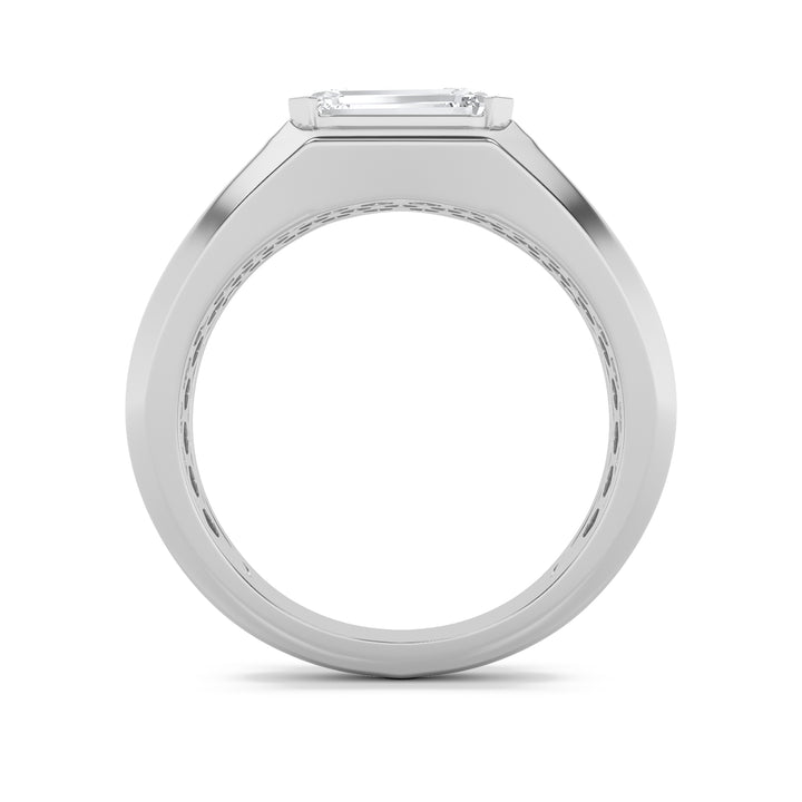 3Cttw Emerald Shaped Lab Grown Diamond (G/VS) Mens Ring in 14K White Gold