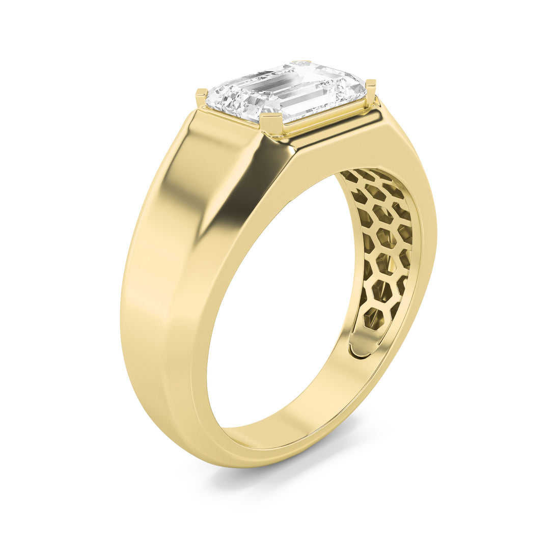 3Cttw Emerald Shaped Lab Grown Diamond (F/VS) Mens Ring in 14K Yellow Gold