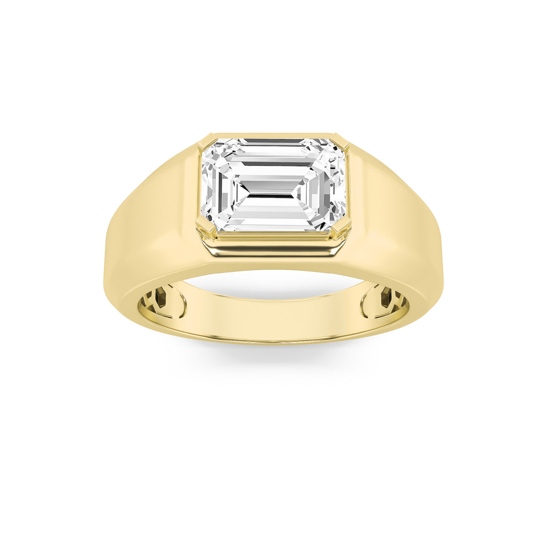 3Cttw Emerald Shaped Lab Grown Diamond (G/VS) Mens Ring in 14K Yellow Gold