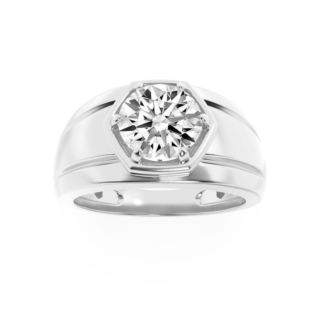 2Cttw Round Shaped Lab Grown Diamond (F/VS) Mens Ring in 14K White Gold