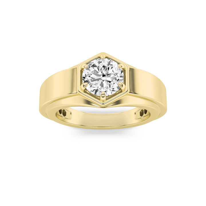 2Cttw Round Shaped Lab Grown Diamond (F/VS) Mens Ring in 14K Yellow Gold