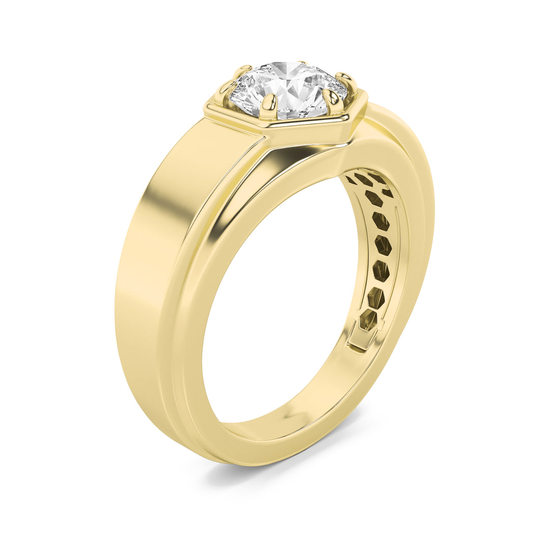 2Cttw Round Shaped Lab Grown Diamond (F/VS) Mens Ring in 14K Yellow Gold