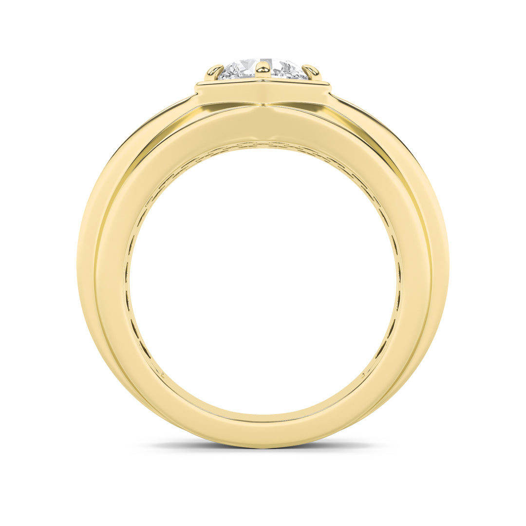 2Cttw Round Shaped Lab Grown Diamond (F/VS) Mens Ring in 14K Yellow Gold